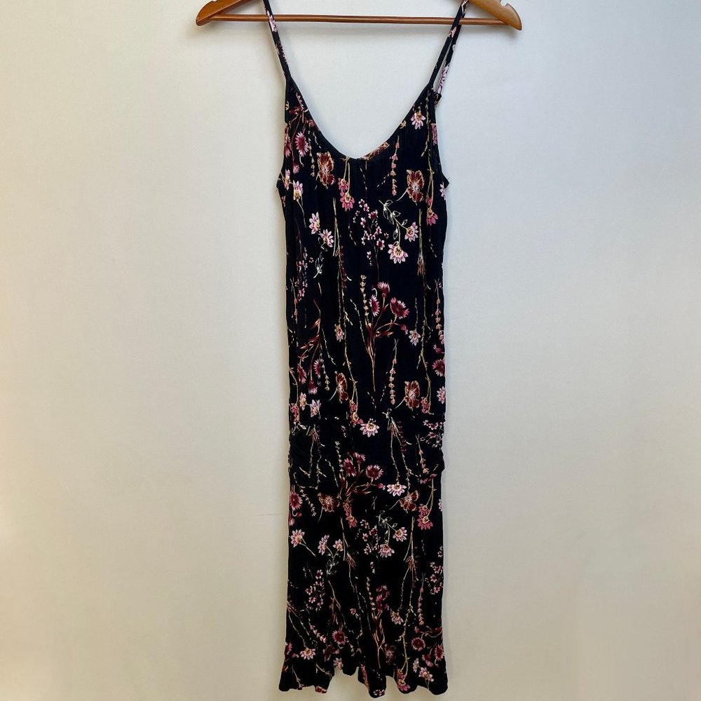 Lascana Womens Midi Floral Dress Size 2 Black Sleeveless Strappy Flowy